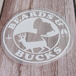 Beards And Bucks Hunting Decal, Permanent Vinyl Decal, 6" White Decal